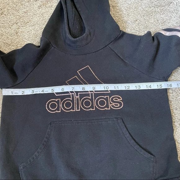 Adidas  Girls Black and Gold Stripes Hoodie Sz S - Picture 9 of 9